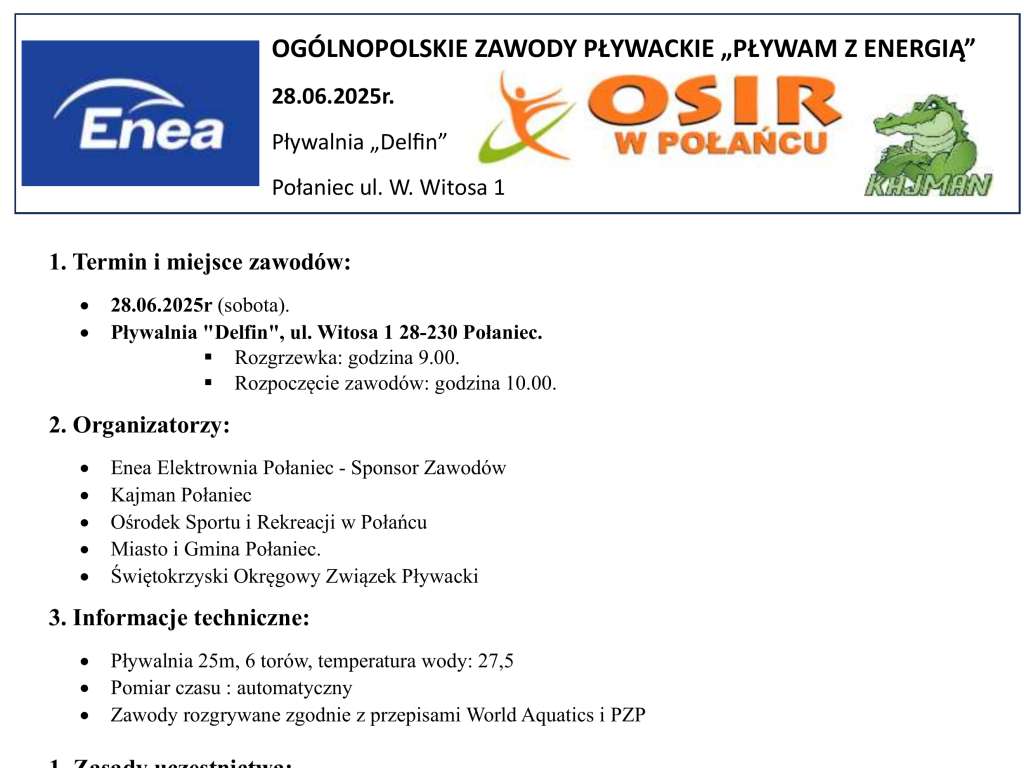 Ogólnopolskie zawody pływackie Pływam z Energią