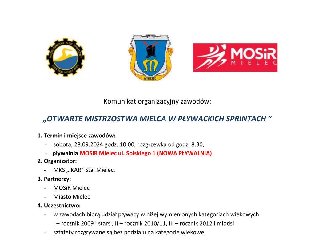 Otwarte Mistrzostwa Mielca w pływackich sprintach