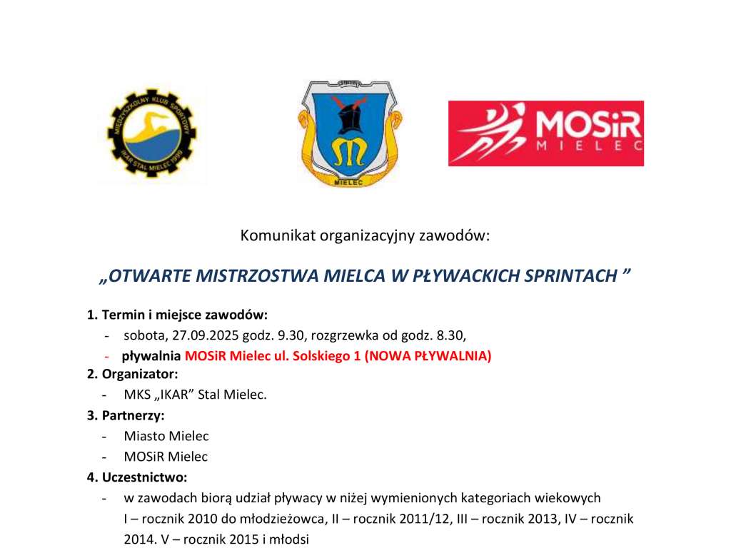 Otwarte mistrzostwa Mielca w pływackich sprintach