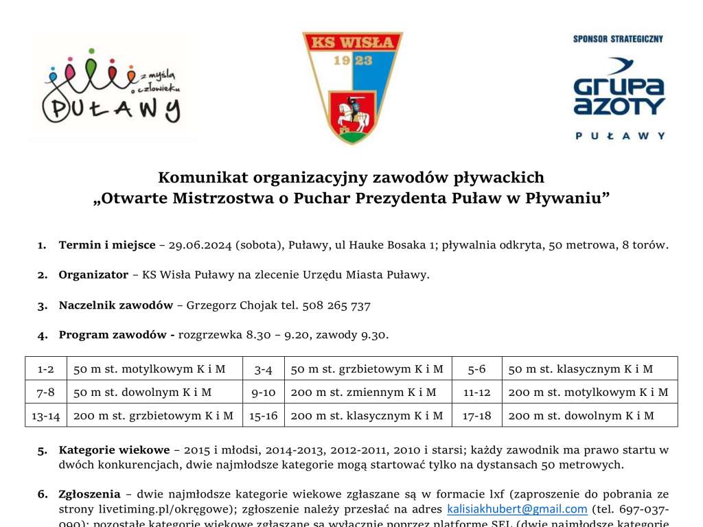 Otwarte Mistrzostwa o Puchar Prezydenta Puław w Pływaniu