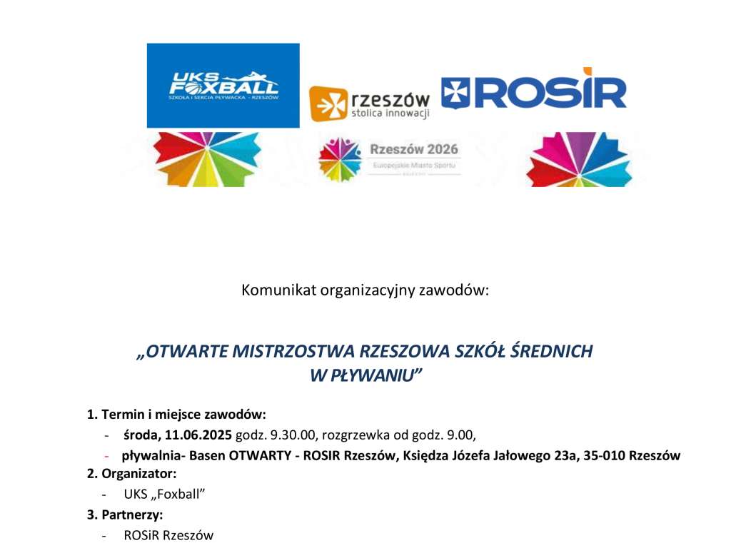 Otwarte Mistrzostwa Rzeszowa Szkół Średnich w pływaniu