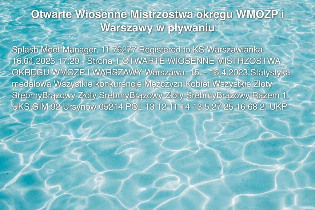 Otwarte Wiosenne Mistrzostwa okręgu WMOZP i Warszawy w pływaniu