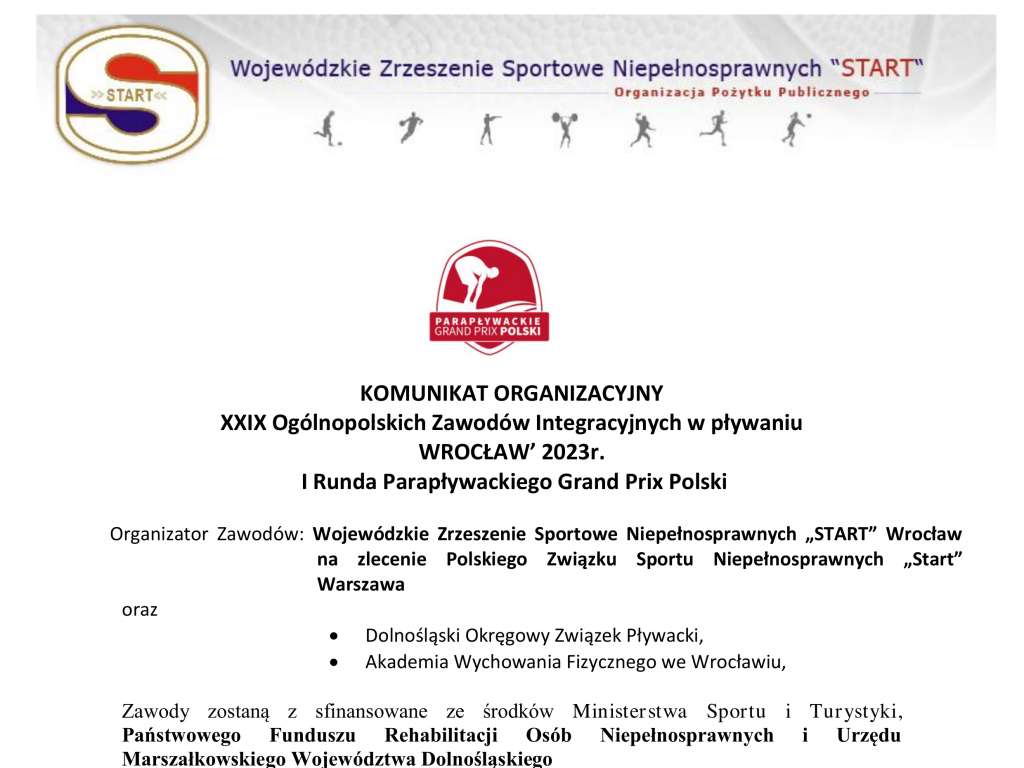 Parapływackie Grand Prix Polski Puchar Polski I Runda  XXIX Ogólnopolskie Zawody Integracyjne w pływaniu Wrocław 2023