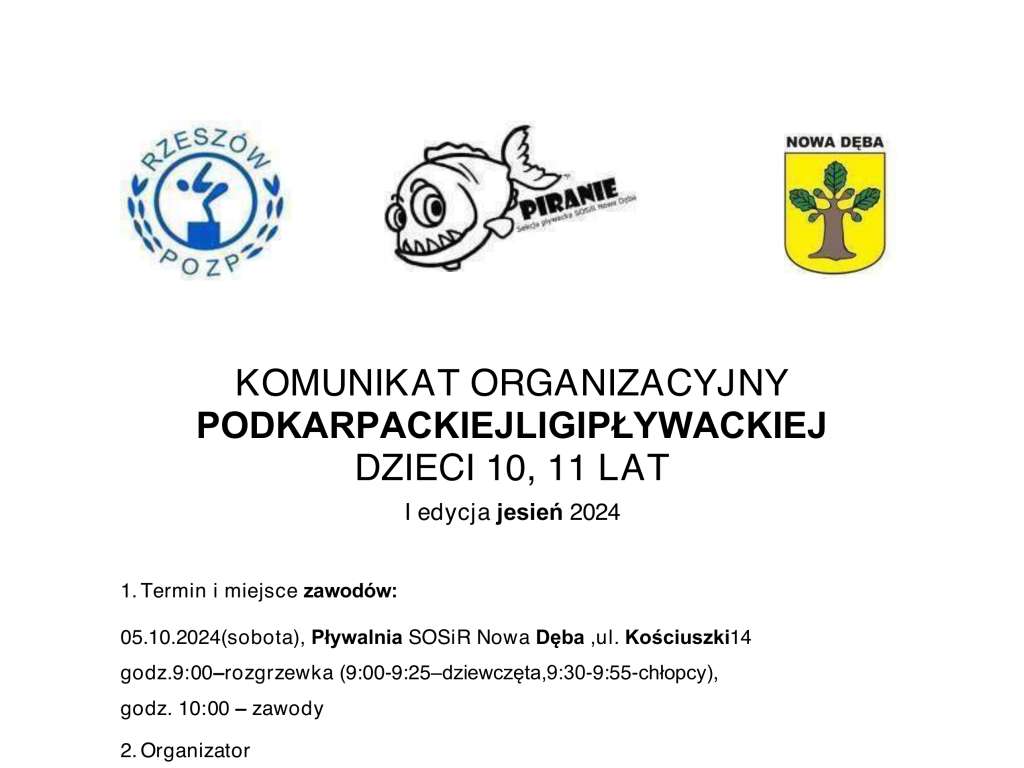 Podkarpacka Liga Pływacka Dzieci 10-11 lat - I edycja jesień 2024