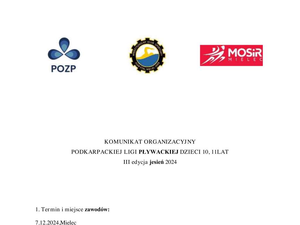 Podkarpacka Liga Pływacka Dzieci 10-11 lat - III edycja jesień 2024