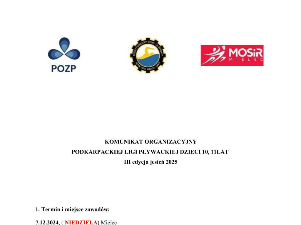 Podkarpacka Liga Pływacka Dzieci 10-11 lat - III edycja jesień 2025