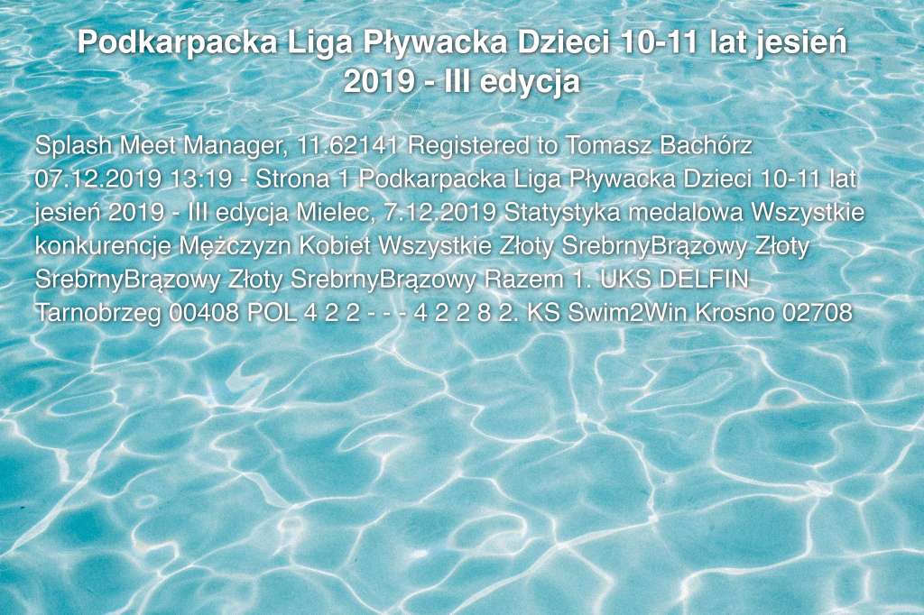 Podkarpacka Liga Pływacka Dzieci 10-11 lat jesień 2019 - III edycja