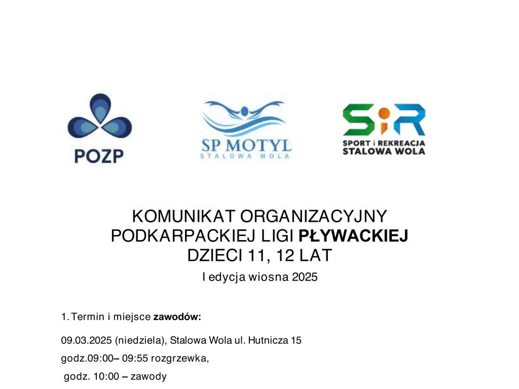 Podkarpacka Liga Pływacka Dzieci 11-12 lat - 1 edycja wiosna 2025