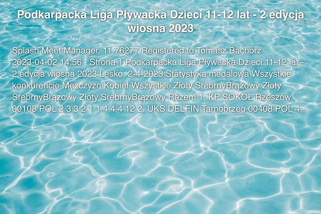 Podkarpacka Liga Pływacka Dzieci 11-12 lat - 2 edycja wiosna 2023