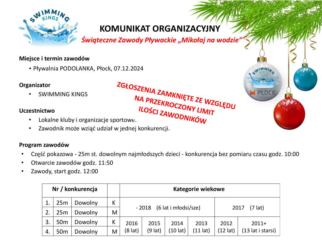 Świąteczne Zawody Pływackie Mikołaj na wodzie