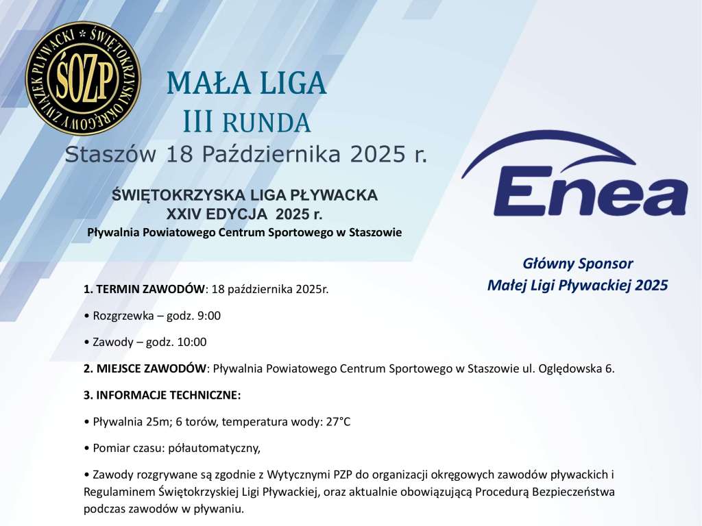 Świętokrzyska Liga Pływacka – 3 runda Małej Ligi