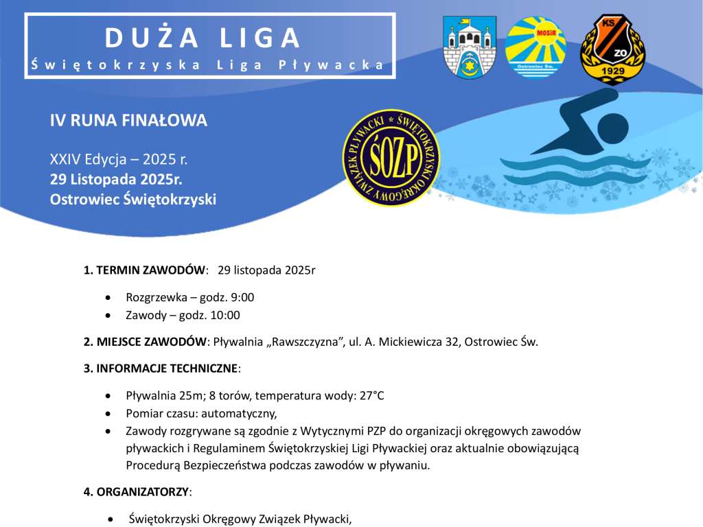 Świętokrzyska Liga Pływacka – 4 runda Dużej Ligi