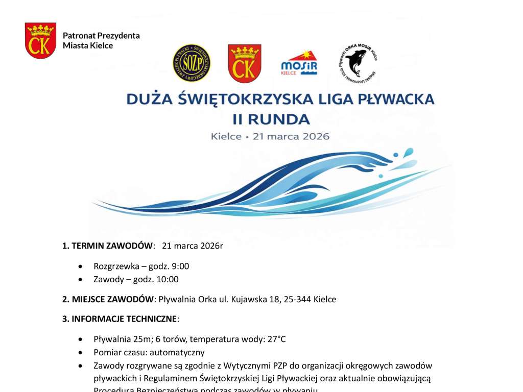 Świętokrzyska Liga Pływacka – II runda Dużej Ligi