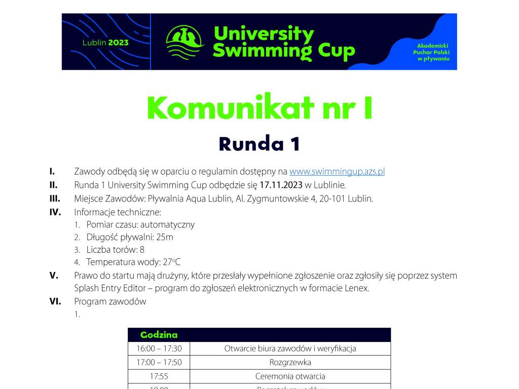 University Swimming Cup - runda I
