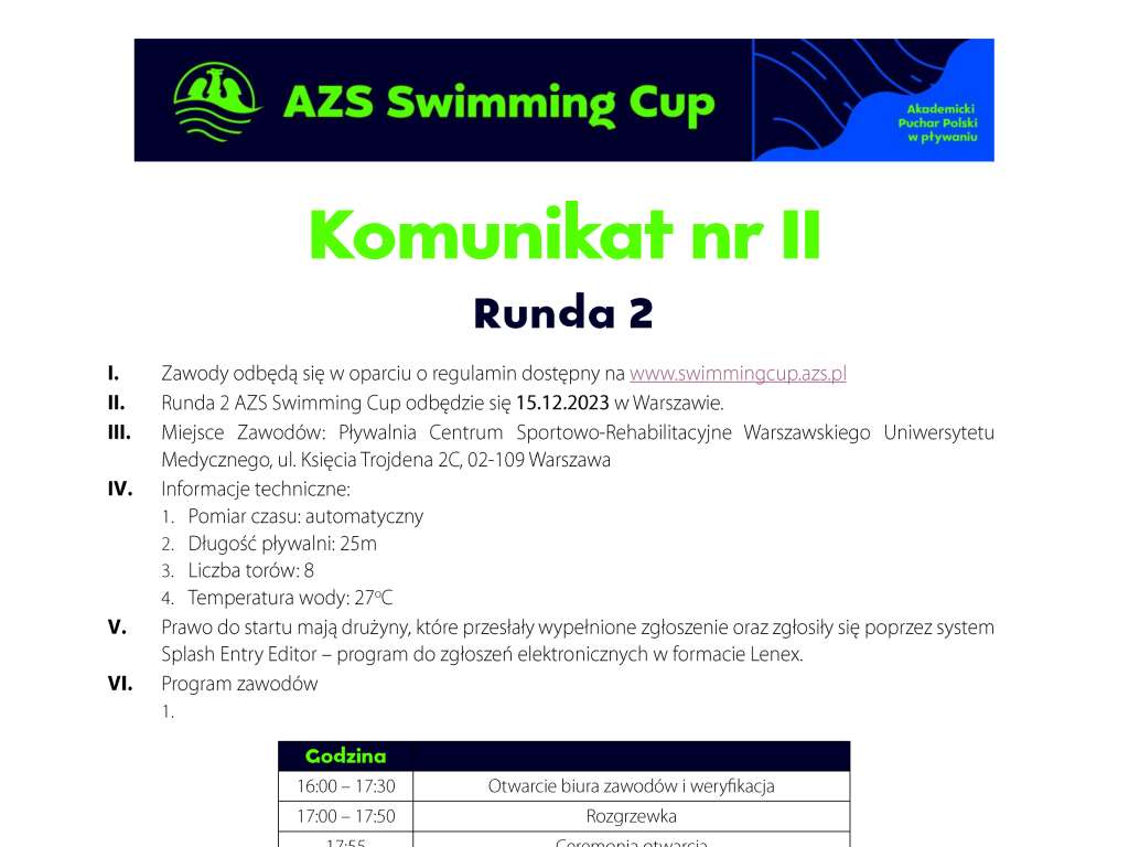University Swimming Cup - runda II