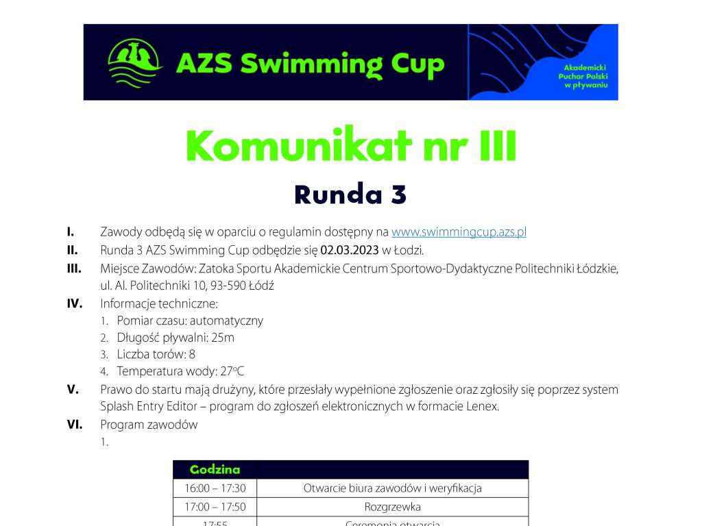 University Swimming Cup - runda III