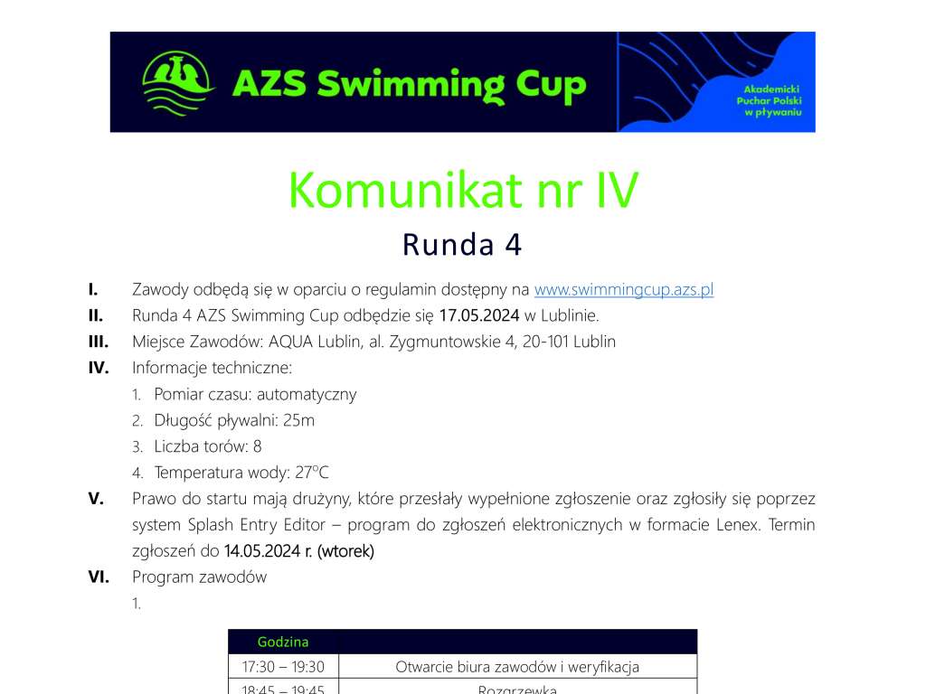 University Swimming Cup - runda IV