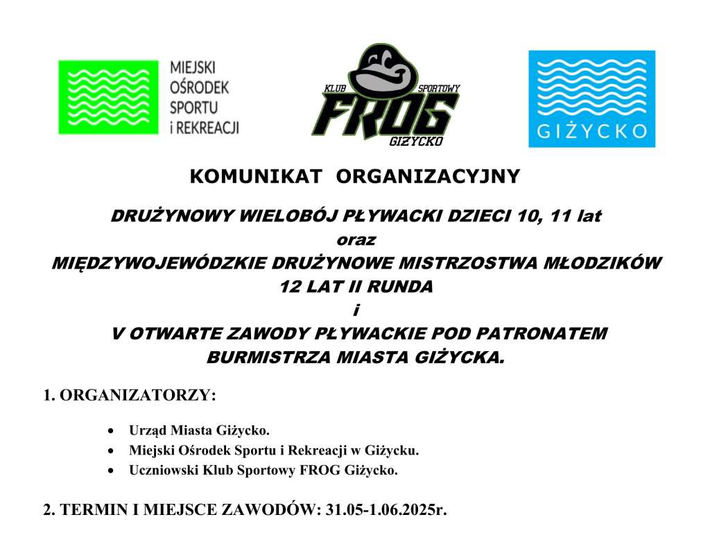 V Otwarte Zawody Pływackie pod patronatem Burmistrza Miasta Giżycka, Drużynowy Wielobój Pływacki Dzieci 10,11 lat,  MDMM 12 lat II runda