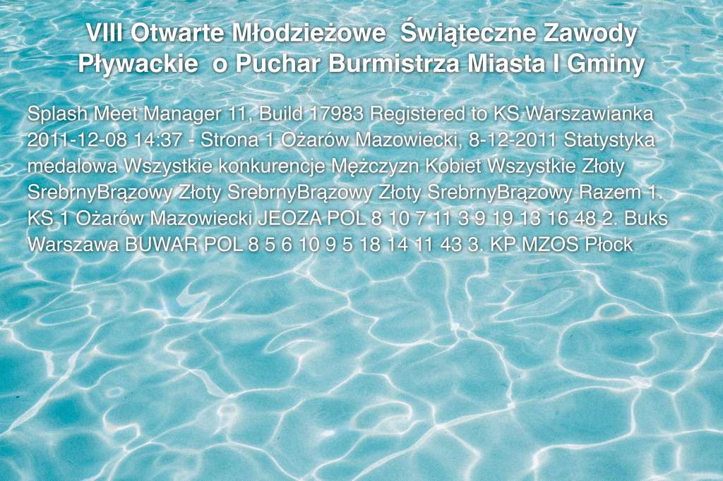 VIII Otwarte Młodzieżowe  Świąteczne Zawody Pływackie  o Puchar Burmistrza Miasta I Gminy Ożarów Mazowiecki