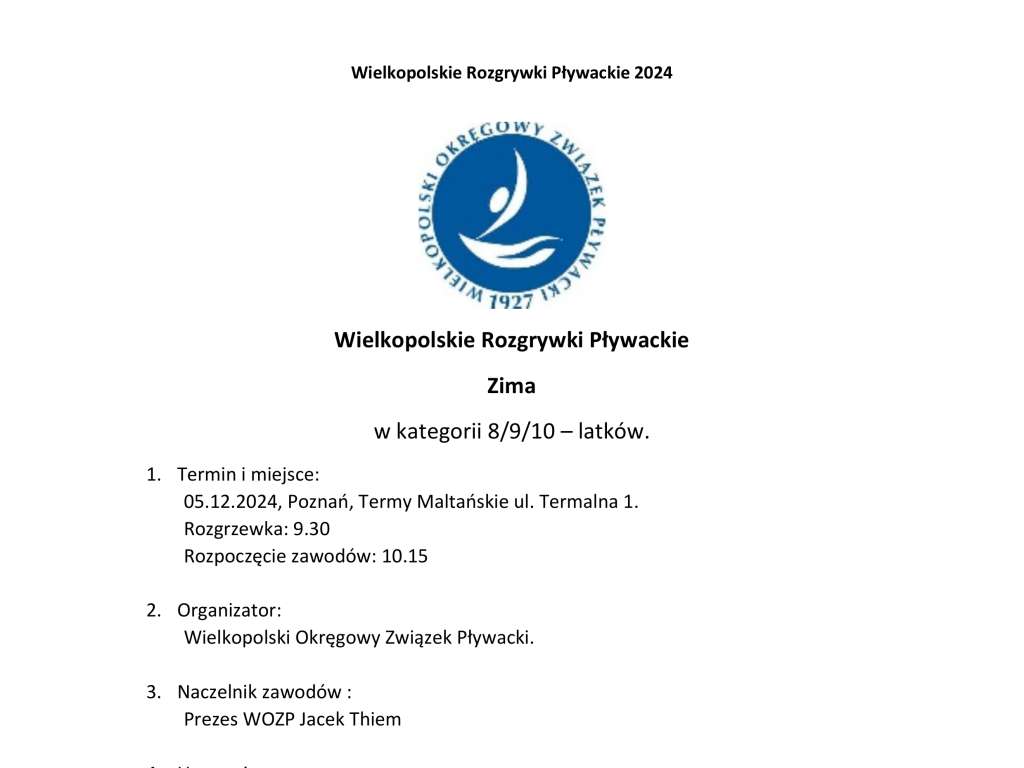 Wielkopolskie Rozgrywki Pływackie w kategorii 8/9/10 – latków - Zima