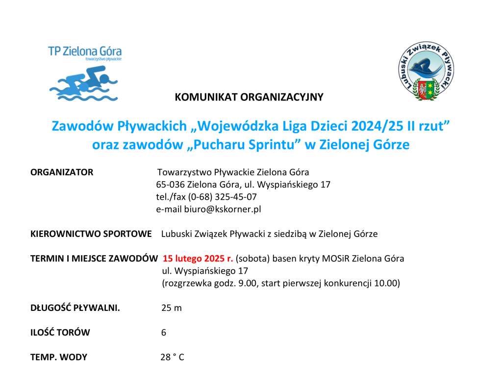 Wojewódzka Liga Dzieci 2024/25 II rzut , Pucharu Sprintu w Zielonej Górze