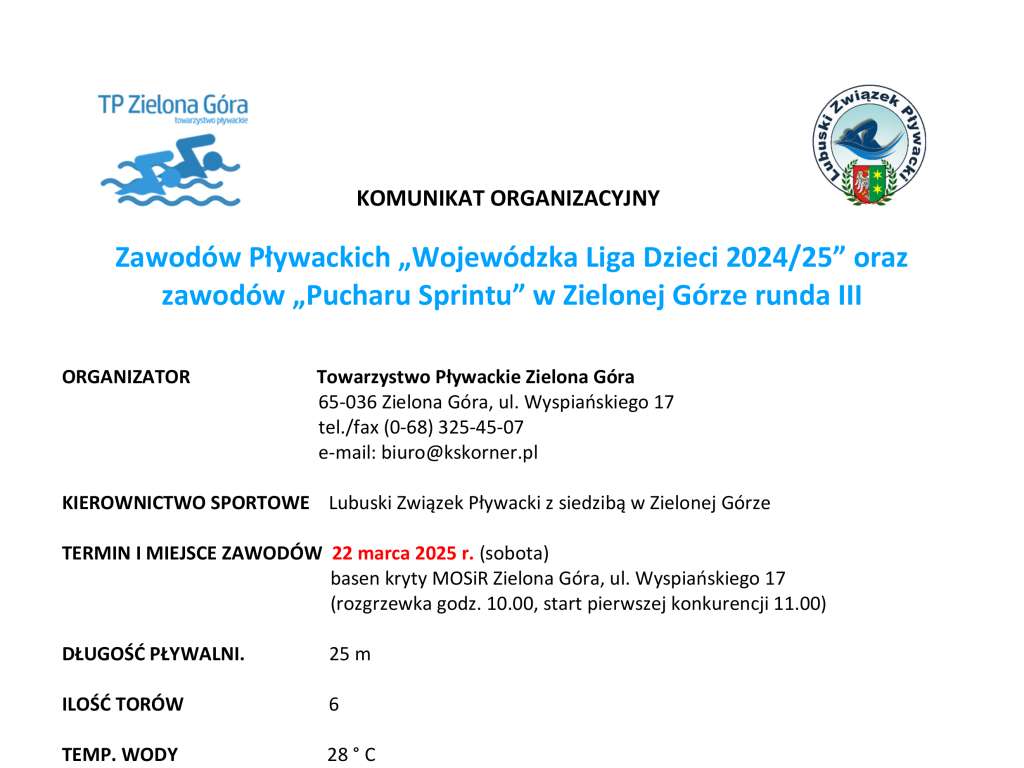 Wojewódzka Liga Dzieci 2024/25 III rzut , Pucharu Sprintu w Zielonej Górze