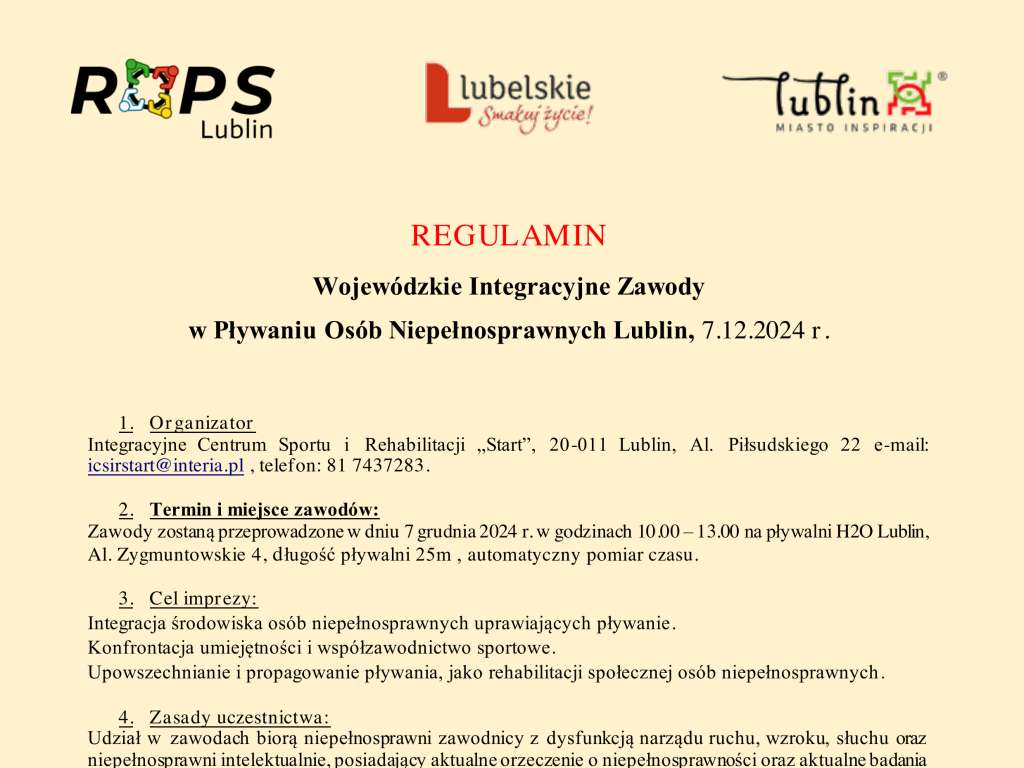 Wojewódzkie Integracyjne Zawody w Pływaniu Osób Niepełnosprawnych