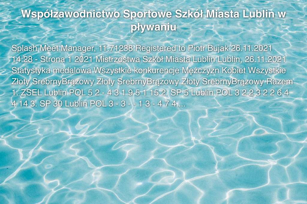 Współzawodnictwo Sportowe Szkół Miasta Lublin w pływaniu