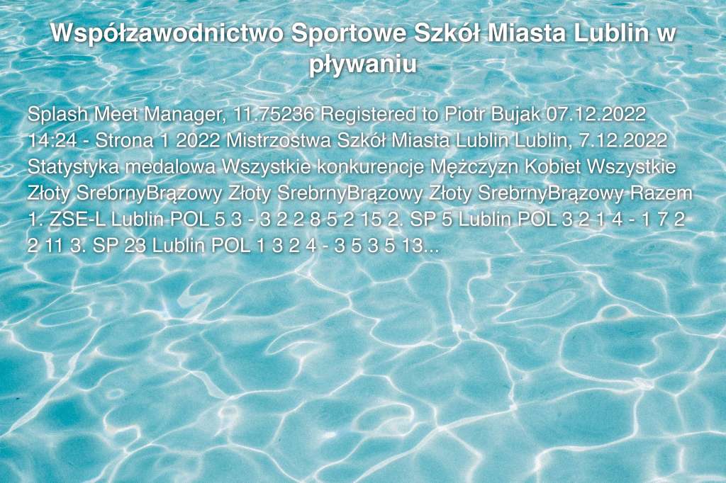 Współzawodnictwo Sportowe Szkół Miasta Lublin w pływaniu