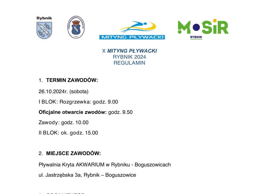 X Mityng Pływacki - Rybnik 2024