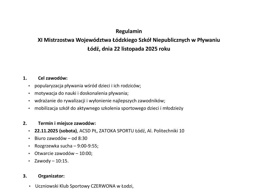 XI Mistrzostwa Województwa Łódzkiego Szkół Niepublicznych w Pływaniu