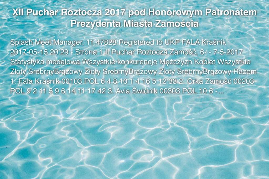 XII Puchar Roztocza 2017 pod Honorowym Patronatem Prezydenta Miasta Zamościa