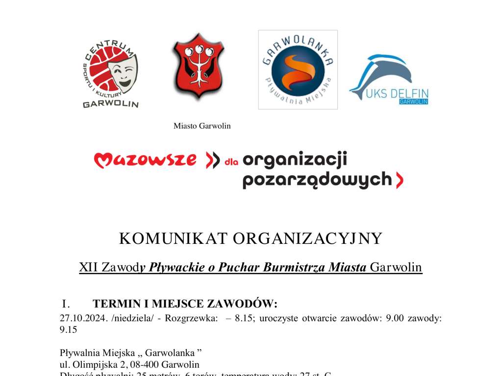 XII Zawody Pływackie o Puchar Burmistrza Miasta Garwolin