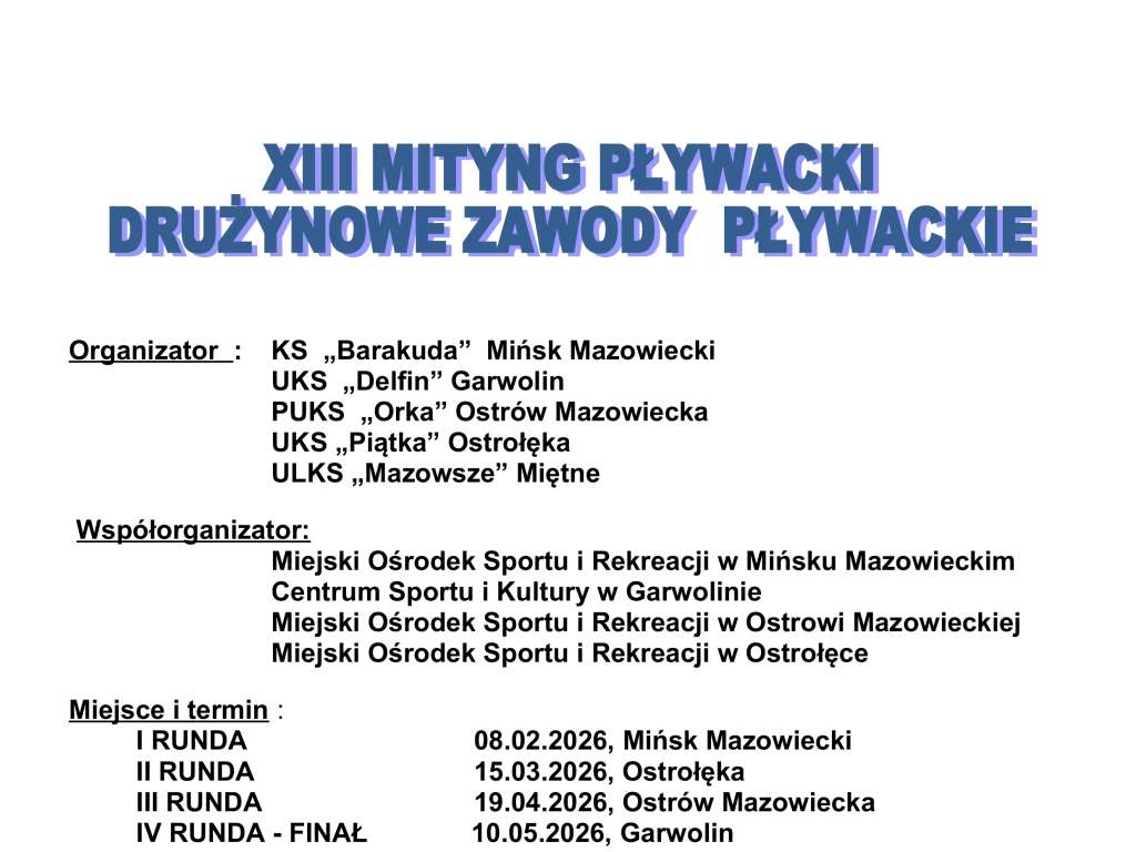 XIII Mityng pływacki Drużynowe Zawody Pływackie - Runda III