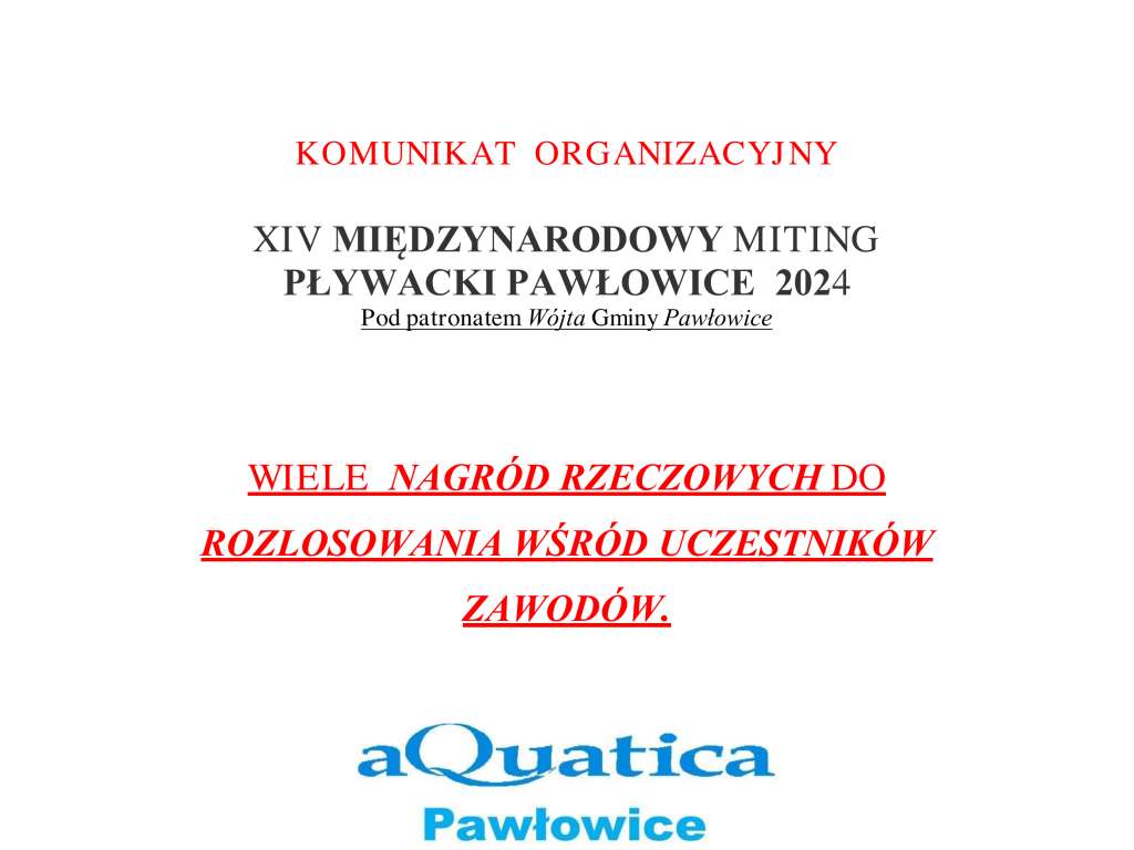 XIV Międzynarodowy Miting Pływacki Pawłowice 2024