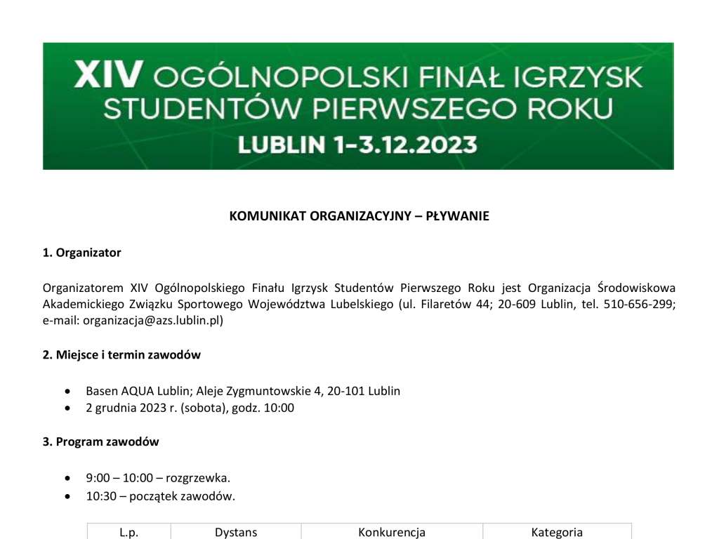 XIV Ogólnopolski Finał Igrzysk Studentów I roku