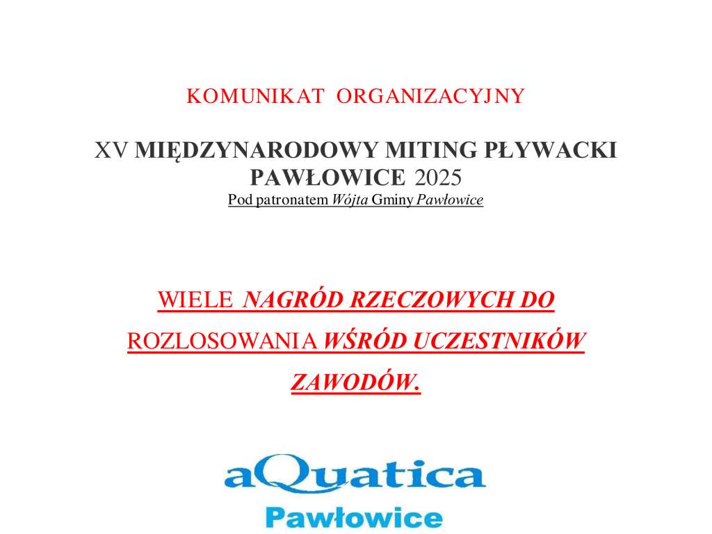 XV Międzynarodowy Miting Pływacki w Pawłowicach