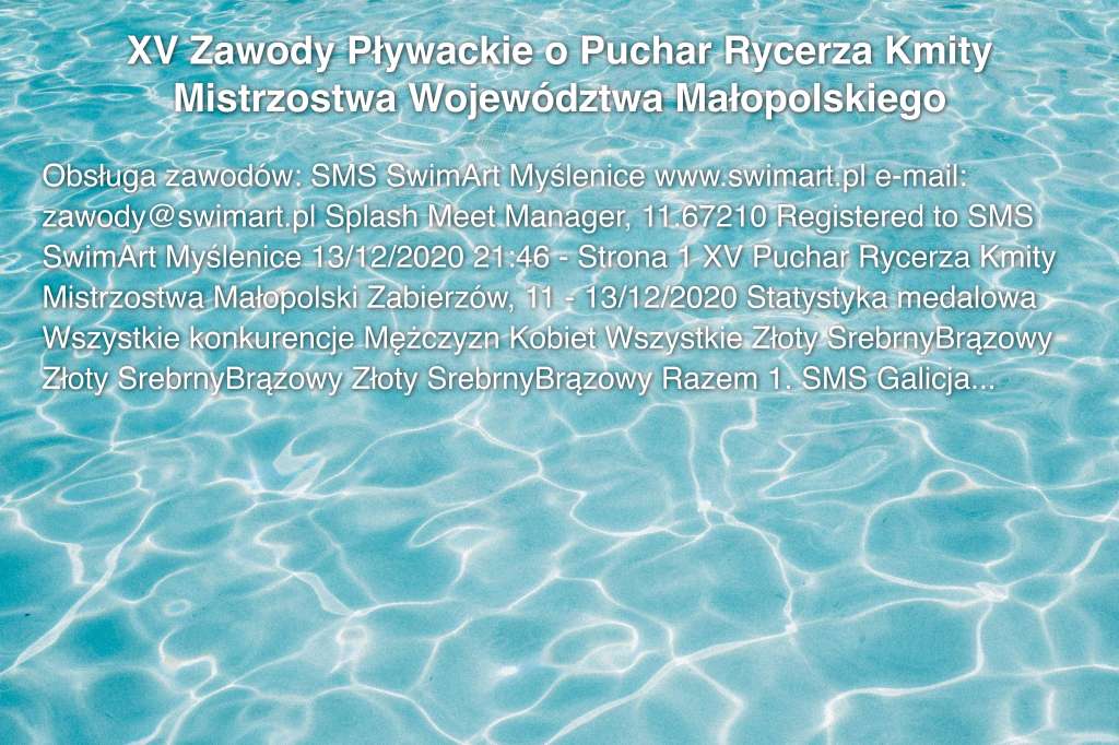 XV Zawody Pływackie o Puchar Rycerza Kmity Mistrzostwa Województwa Małopolskiego