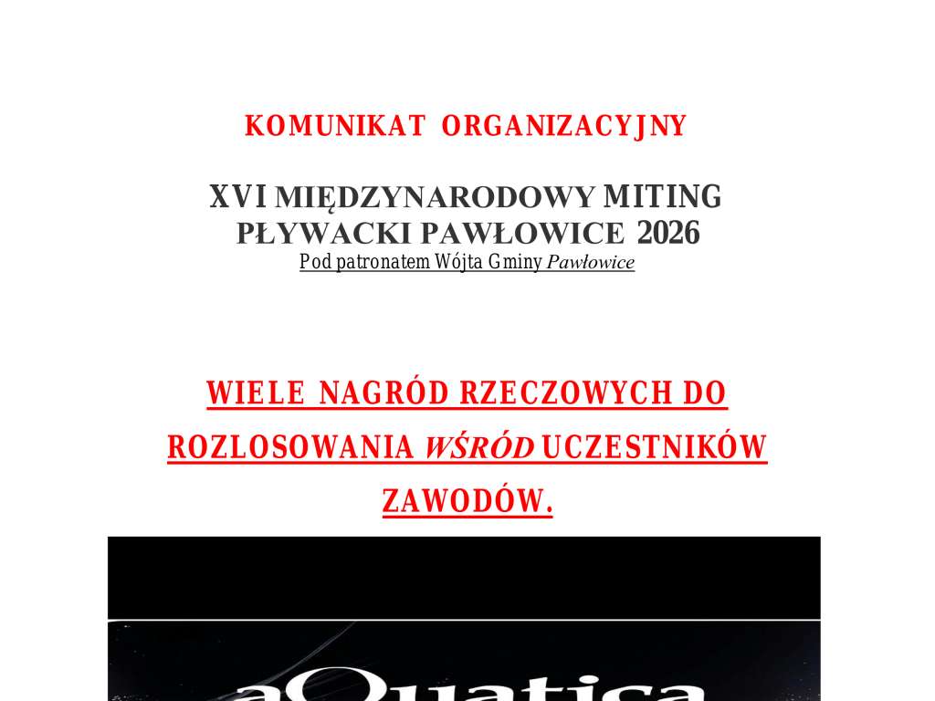 XVI Międzynarodowy Miting Pływacki Pawłowice 2026
