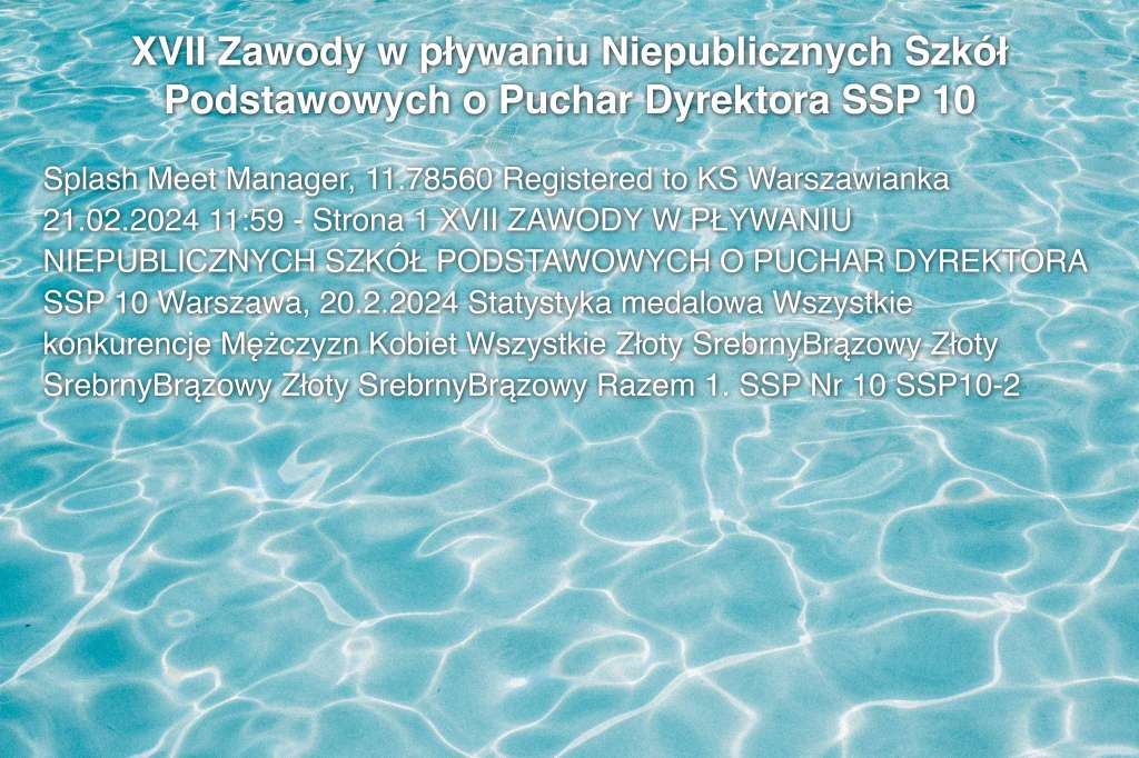 XVII Zawody w pływaniu Niepublicznych Szkół Podstawowych o Puchar Dyrektora SSP 10