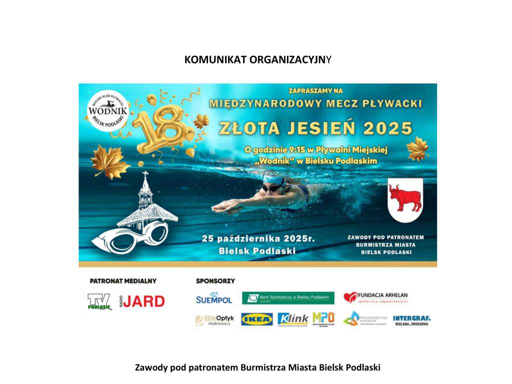 XVIII Międzynarodowy Mecz Pływacki Złota Jesień 2025