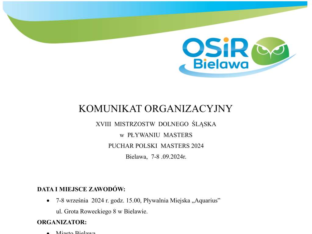 XVIII  Mistrzostwa  Dolnego Śląska w  Pływaniu Masters, Puchar Polski Masters 2024