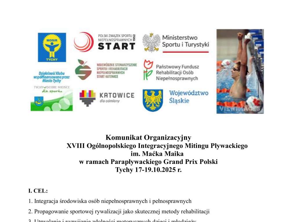 XVIII Ogólnopolski Integracyjny Miting Pływacki im. Maćka Maika w ramach Parapływackiego Grand Prix Polski