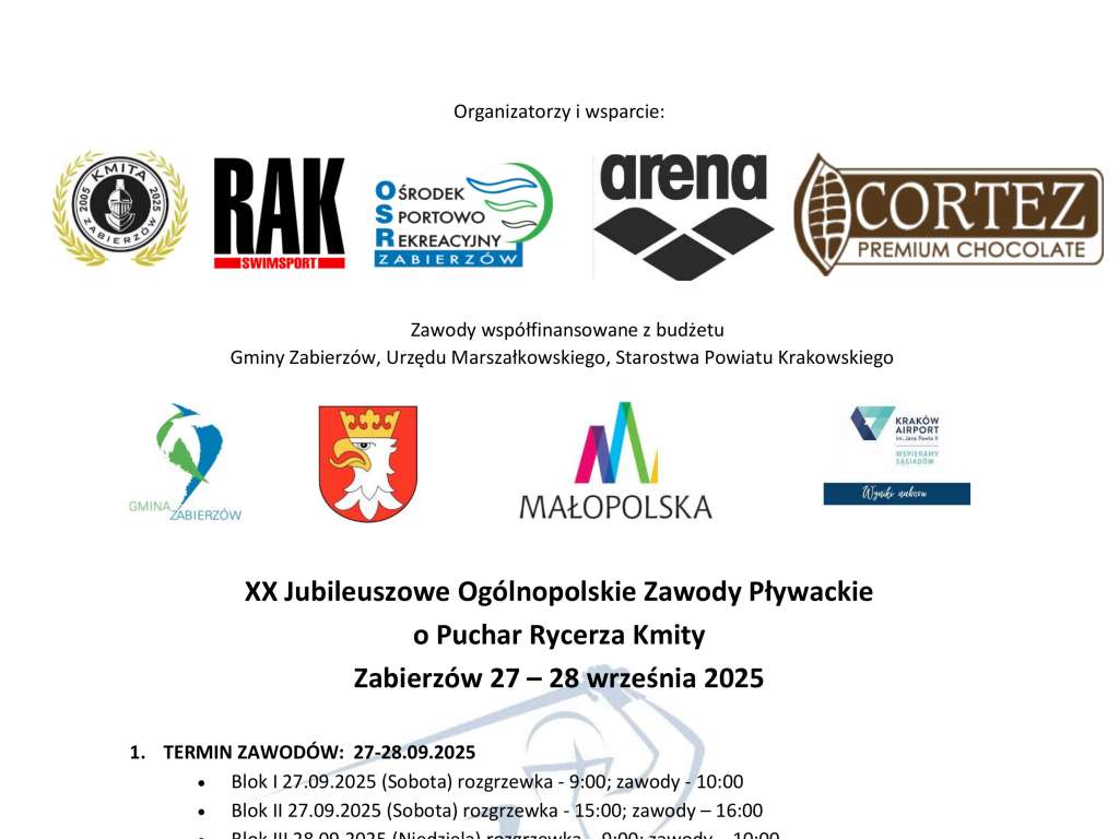 XX Jubileuszowe Zawody Pływackie o Puchar Rycerza Kmity