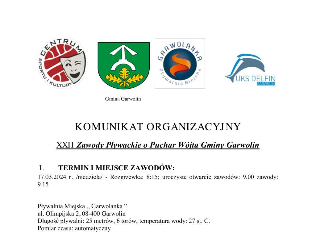 XXII Zawody Pływackie o Puchar Wójta Gminy Garwolin