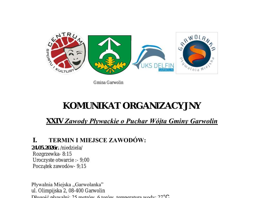 XXIV Zawody Pływackie o Puchar Wójta Gminy Garwolin