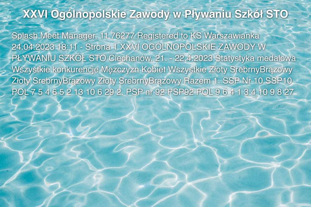 XXVI Ogólnopolskie Zawody w Pływaniu Szkół STO