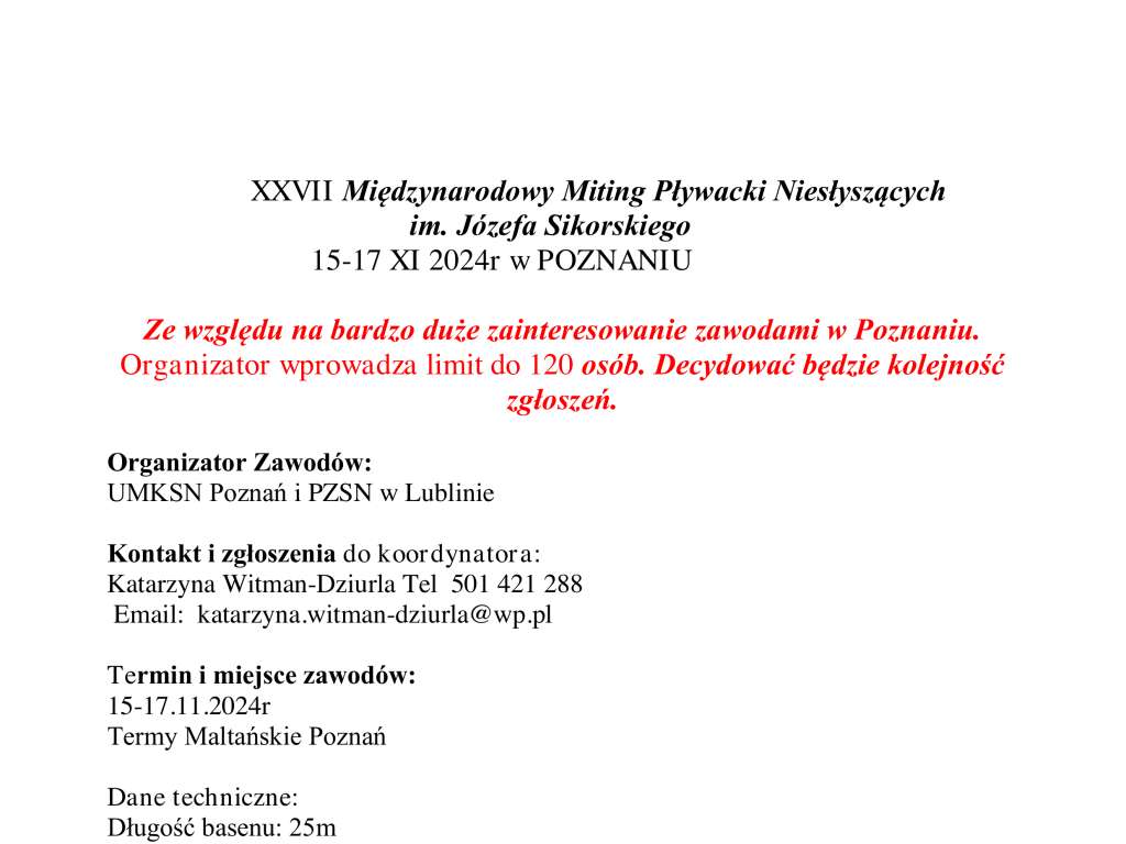 XXVII Międzynarodowy Miting Pływacki Niesłyszących im. Józefa Sikorskiego