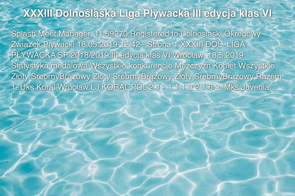 XXXIII Dolnośląska Liga Pływacka III edycja klas VI