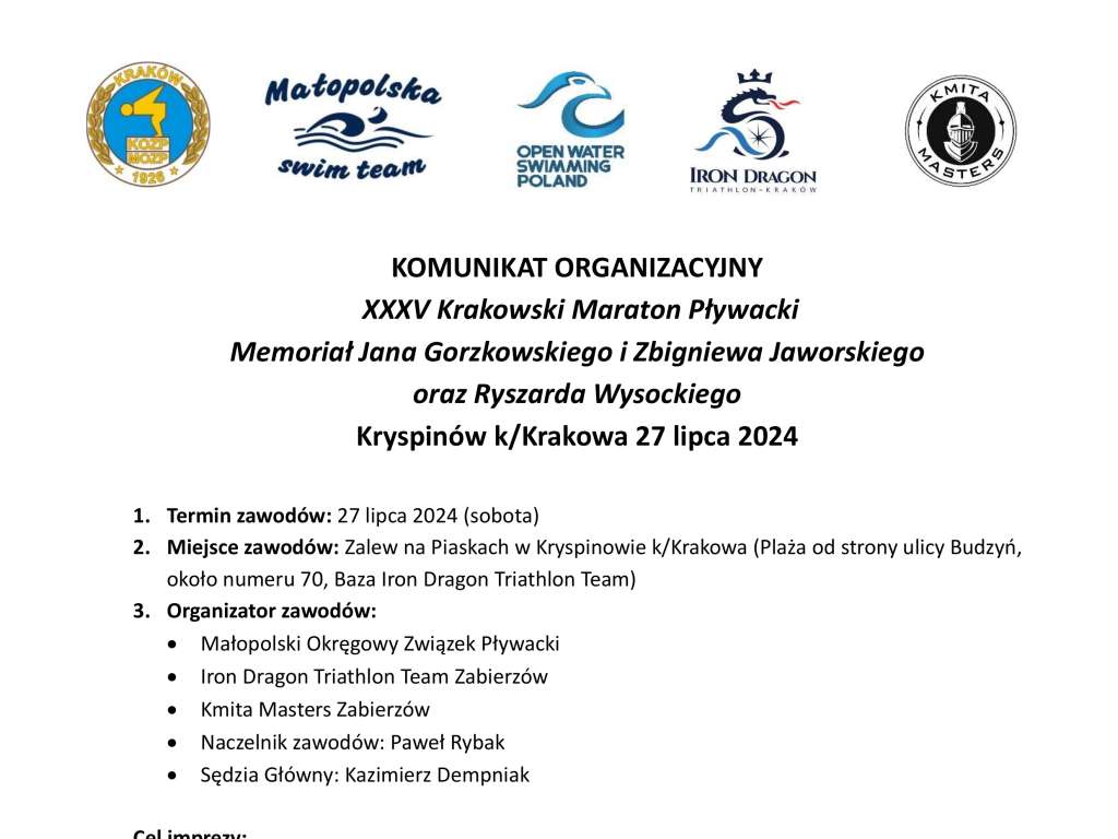 XXXV Krakowski Maraton Pływacki Memoriał J. Gorzkowskiego, Z. Jaworskiego i R. Wysockiego